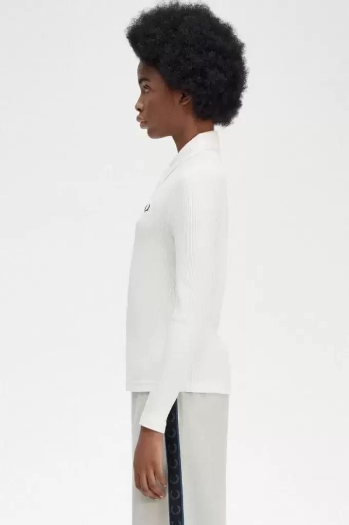 Tricou polo cu mânecă lungă și nervuri pentru femei Tricou polo cu mânecă lungă și nervuri pentru femei