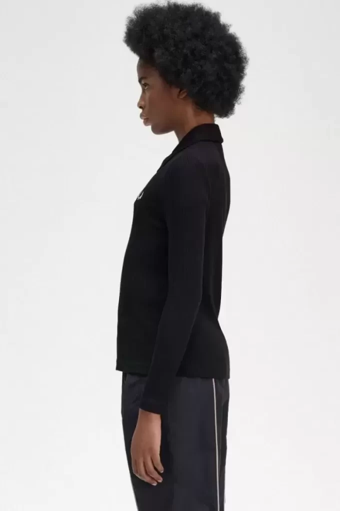 Tricou polo cu mânecă lungă și nervuri pentru femei Tricou polo cu mânecă lungă și nervuri pentru femei