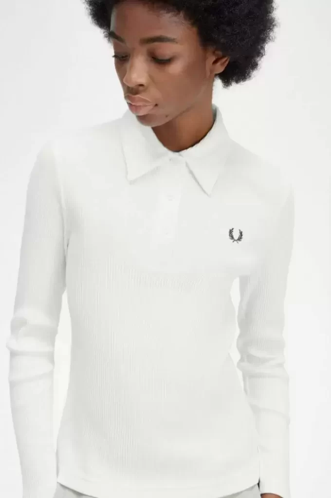 Tricou polo cu mânecă lungă și nervuri pentru femei Tricou polo cu mânecă lungă și nervuri pentru femei