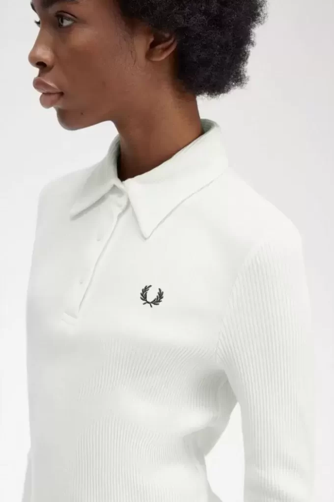 Tricou polo cu mânecă lungă și nervuri pentru femei Tricou polo cu mânecă lungă și nervuri pentru femei