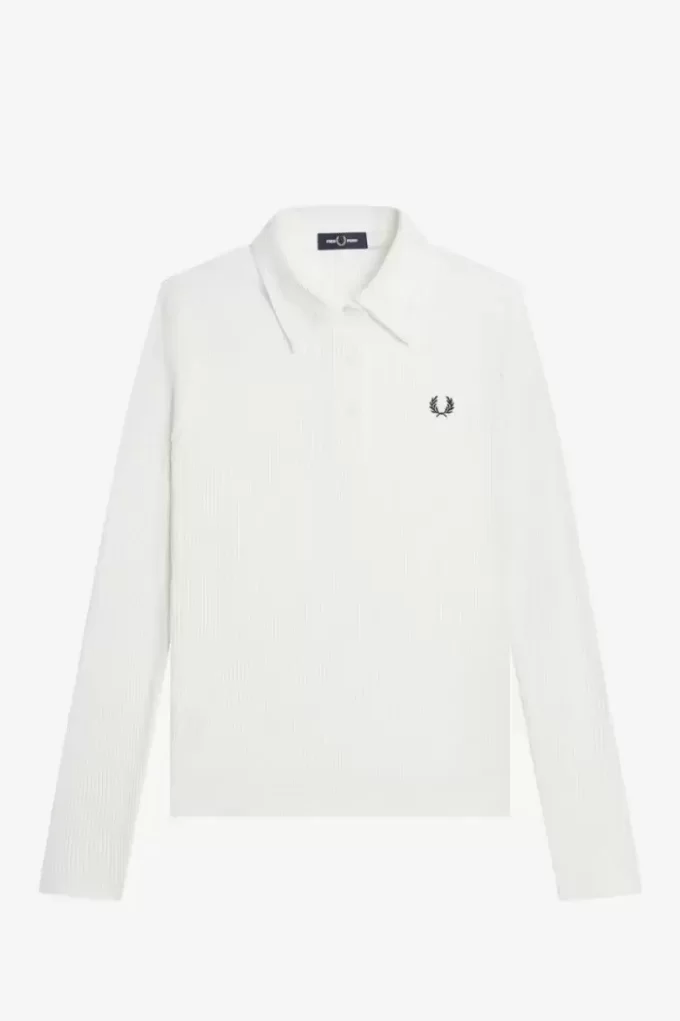 Tricou polo cu mânecă lungă și nervuri pentru femei Tricou polo cu mânecă lungă și nervuri pentru femei
