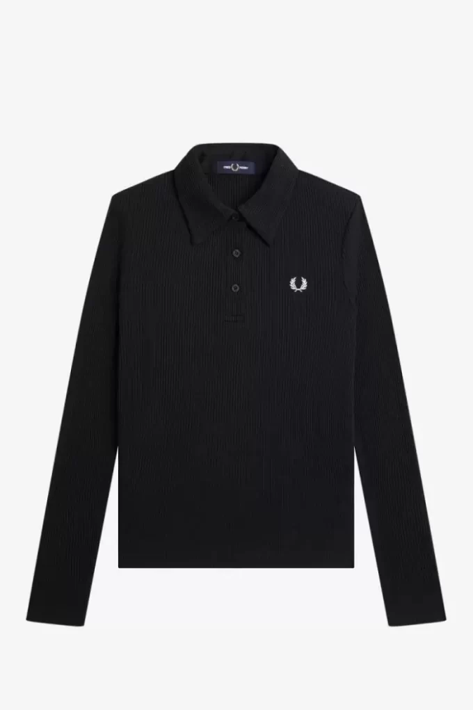 Tricou polo cu mânecă lungă și nervuri pentru femei Tricou polo cu mânecă lungă și nervuri pentru femei