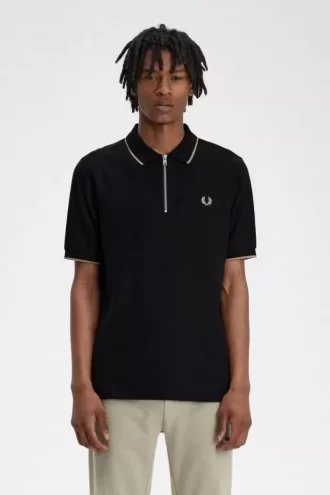 Tricou polo pentru bărbați cu guler cu fermoar și crep pique Tricou polo pentru bărbați cu guler cu fermoar și crep pique