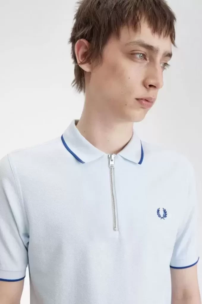 Tricou polo pentru bărbați cu guler cu fermoar și crep pique Tricou polo pentru bărbați cu guler cu fermoar și crep pique