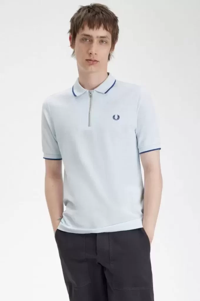 Tricou polo pentru bărbați cu guler cu fermoar și crep pique Tricou polo pentru bărbați cu guler cu fermoar și crep pique