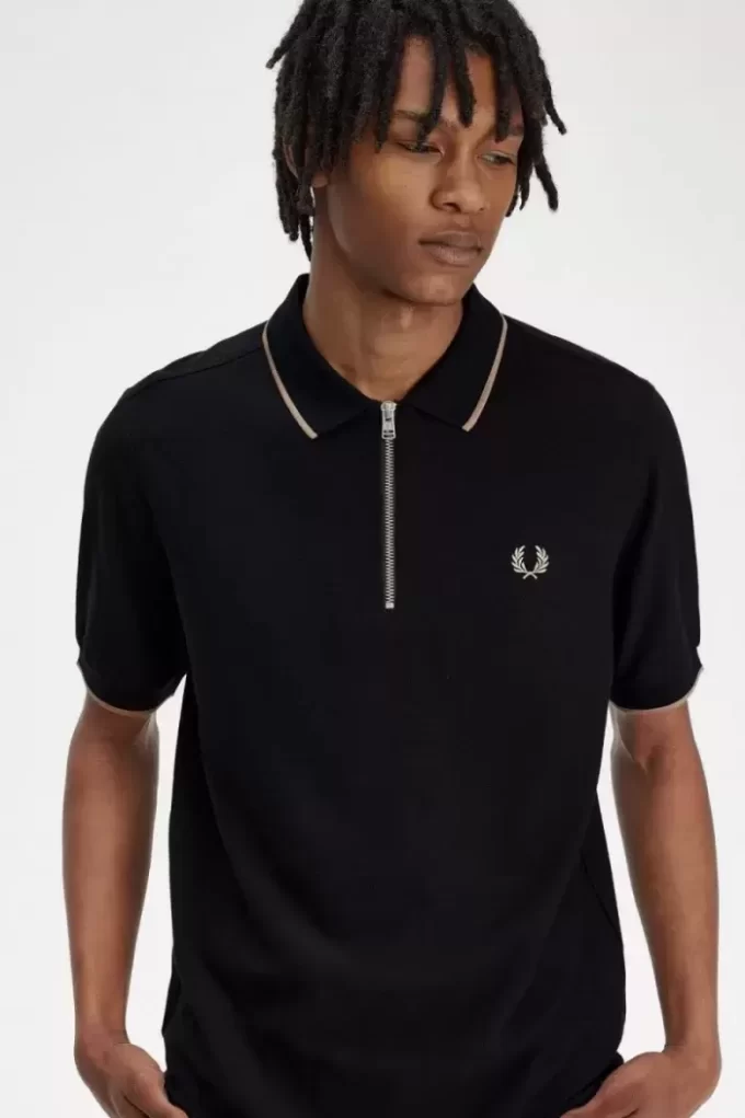 Tricou polo pentru bărbați cu guler cu fermoar și crep pique Tricou polo pentru bărbați cu guler cu fermoar și crep pique
