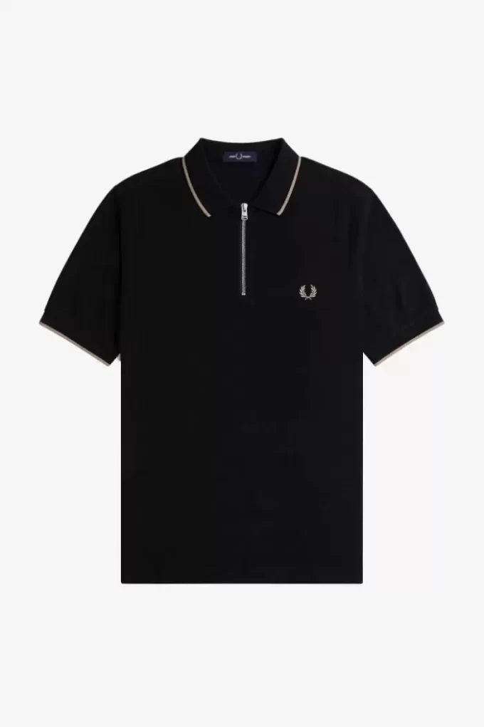 Tricou polo pentru bărbați cu guler cu fermoar și crep pique Tricou polo pentru bărbați cu guler cu fermoar și crep pique