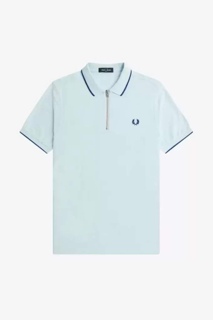 Tricou polo pentru bărbați cu guler cu fermoar și crep pique Tricou polo pentru bărbați cu guler cu fermoar și crep pique