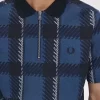 Tricou polo pentru bărbați cu guler fermoar și model tartan Glitch Tricou polo pentru bărbați cu guler fermoar și model tartan Glitch