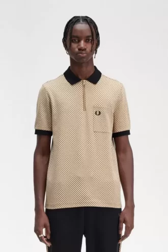 Tricou polo pentru bărbați cu imprimeu micro-chequerboard