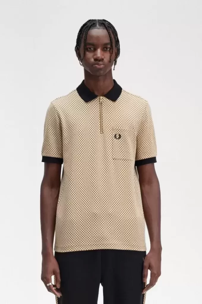 Tricou polo pentru bărbați cu imprimeu micro-chequerboard Tricou polo pentru bărbați cu imprimeu micro-chequerboard