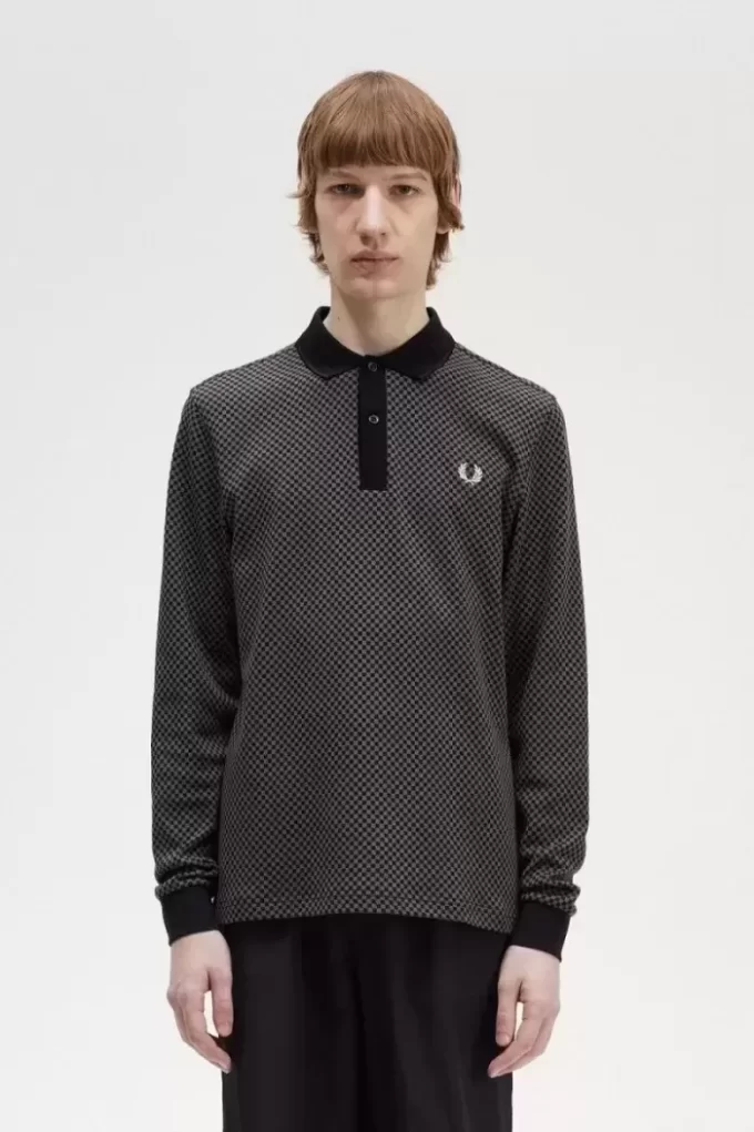 Tricou polo pentru bărbați cu imprimeu micro-chequerboard Tricou polo pentru bărbați cu imprimeu micro-chequerboard
