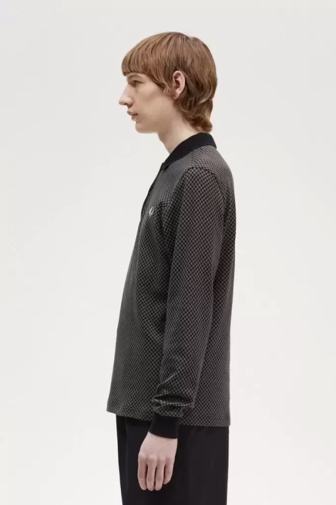 Tricou polo pentru bărbați cu imprimeu micro-chequerboard Tricou polo pentru bărbați cu imprimeu micro-chequerboard