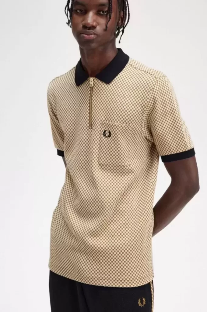Tricou polo pentru bărbați cu imprimeu micro-chequerboard Tricou polo pentru bărbați cu imprimeu micro-chequerboard