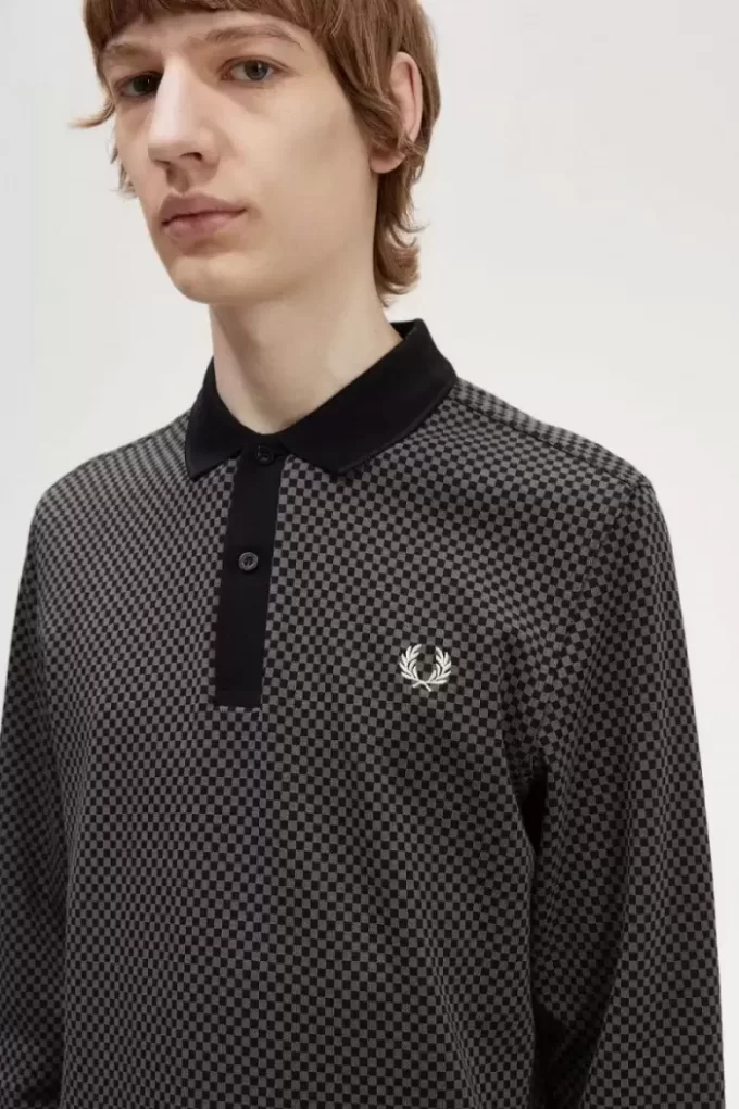 Tricou polo pentru bărbați cu imprimeu micro-chequerboard Tricou polo pentru bărbați cu imprimeu micro-chequerboard