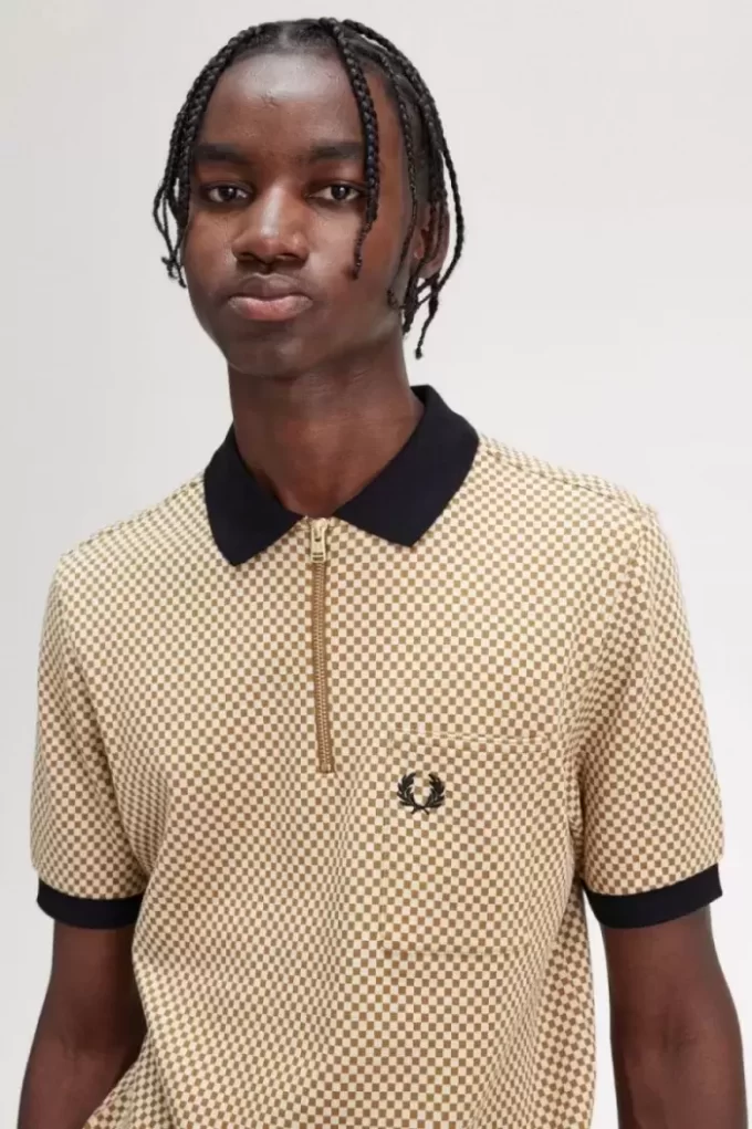 Tricou polo pentru bărbați cu imprimeu micro-chequerboard Tricou polo pentru bărbați cu imprimeu micro-chequerboard