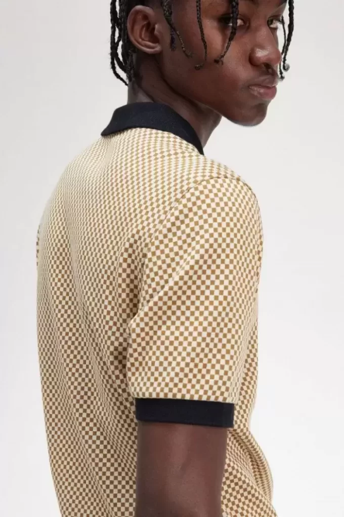Tricou polo pentru bărbați cu imprimeu micro-chequerboard Tricou polo pentru bărbați cu imprimeu micro-chequerboard