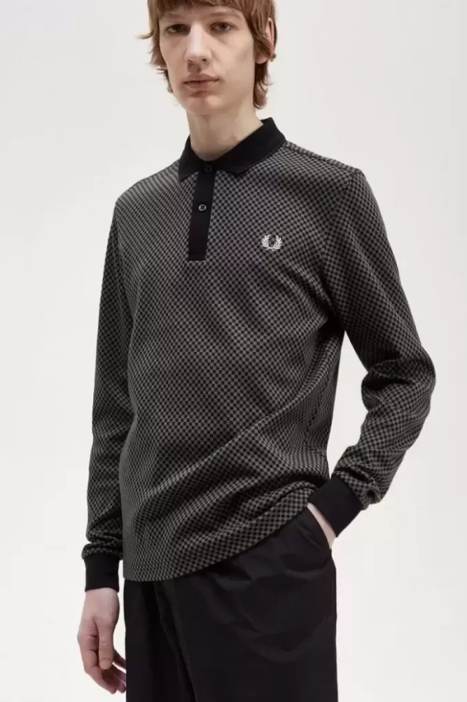 Tricou polo pentru bărbați cu imprimeu micro-chequerboard Tricou polo pentru bărbați cu imprimeu micro-chequerboard