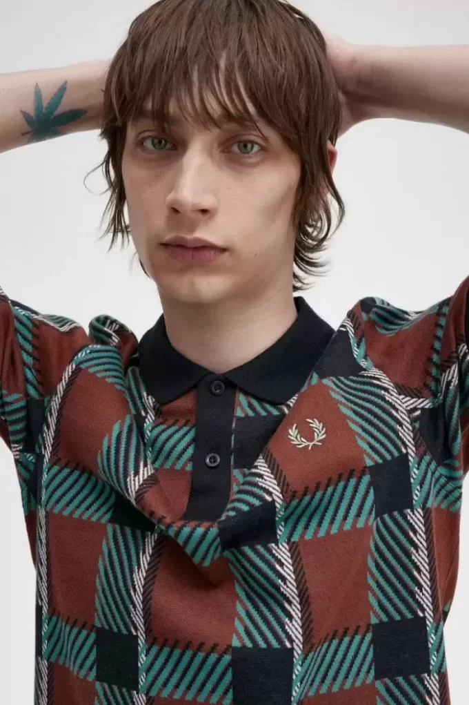 Tricou polo pentru bărbați Glitch Tartan Tricou polo pentru bărbați Glitch Tartan