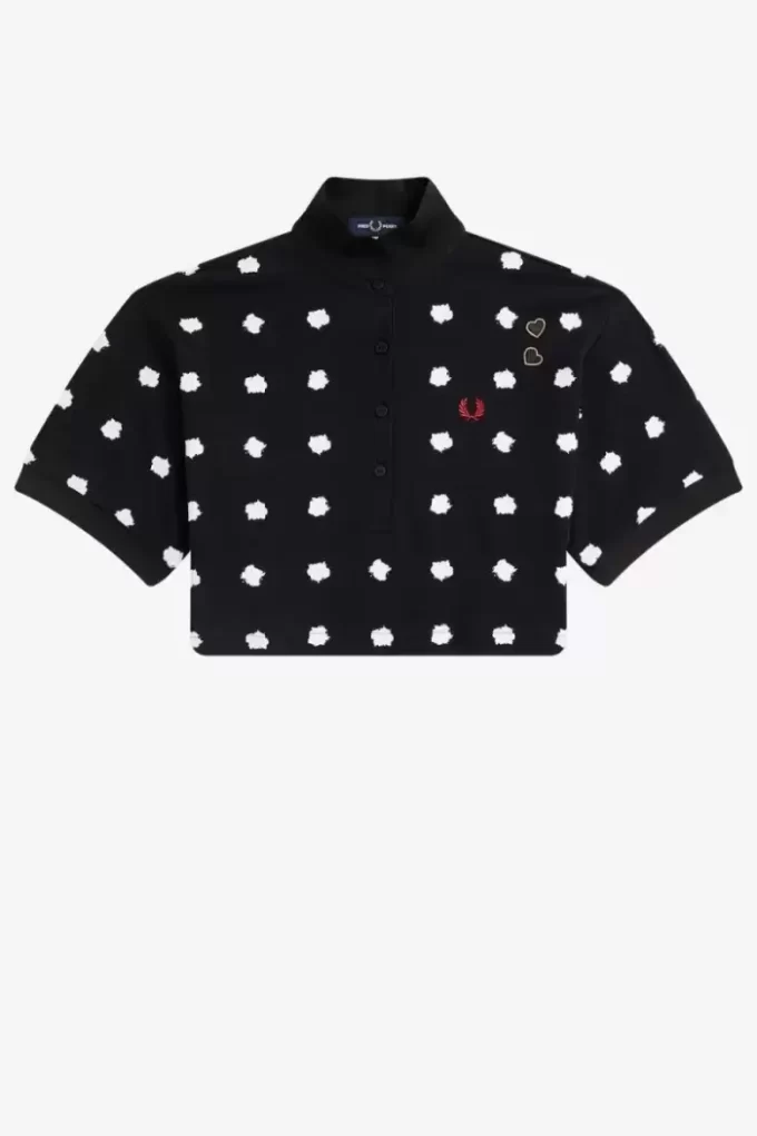 Tricou polo pentru damă în piqué cu imprimeu spot Tricou polo pentru damă în piqué cu imprimeu spot