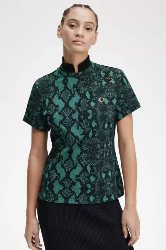 Tricou polo pentru femei cu imprimeu de șarpe Tricou polo pentru femei cu imprimeu de șarpe