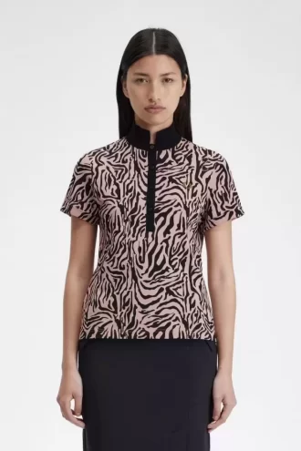 Tricou polo pentru femei cu imprimeu zebră