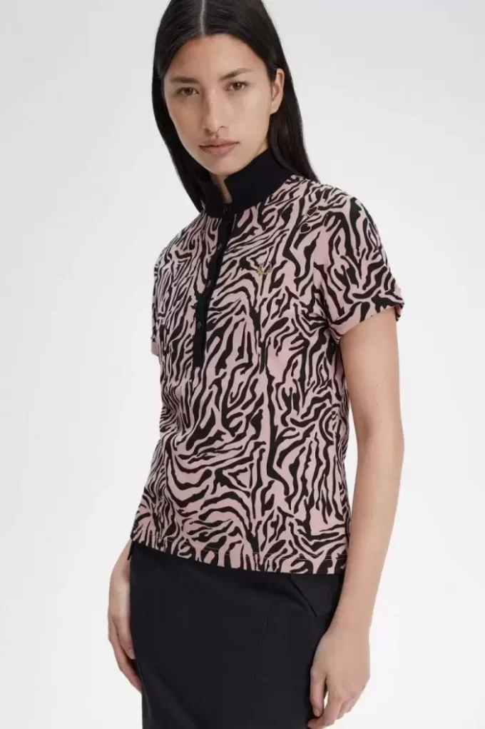 Tricou polo pentru femei cu imprimeu zebră Tricou polo pentru femei cu imprimeu zebră