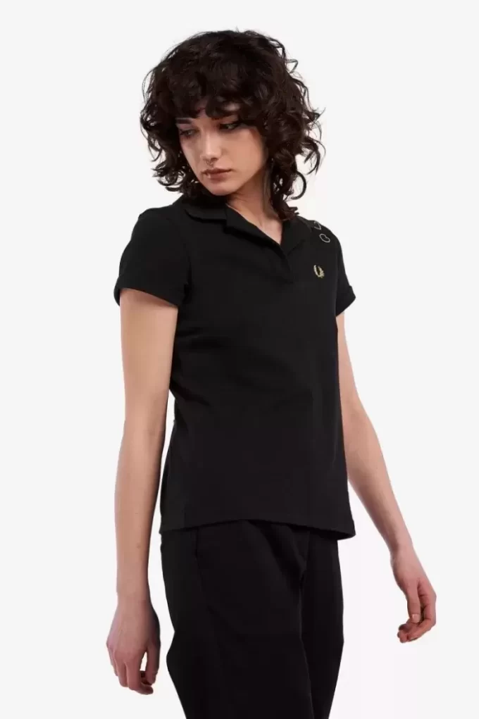 Tricou polo pentru femei din piqué cu guler deschis Tricou polo pentru femei din piqué cu guler deschis