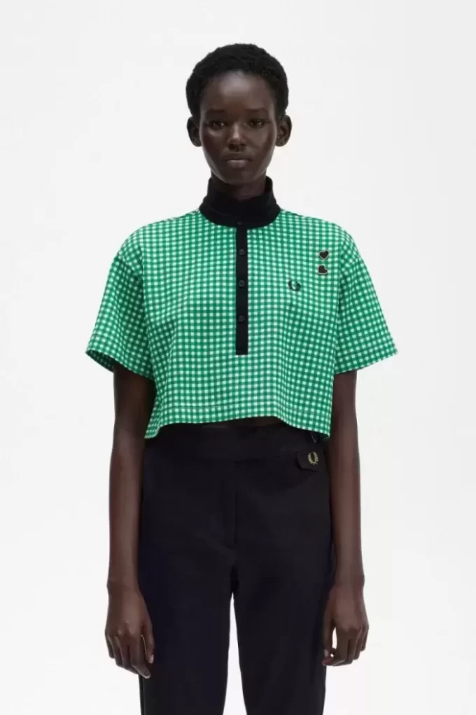 Tricou polo scurt cu imprimeu cartofi piqué pentru femei Tricou polo scurt cu imprimeu cartofi piqué pentru femei