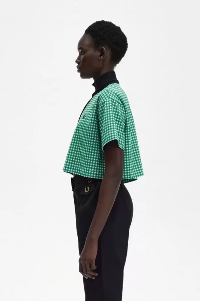 Tricou polo scurt cu imprimeu cartofi piqué pentru femei Tricou polo scurt cu imprimeu cartofi piqué pentru femei