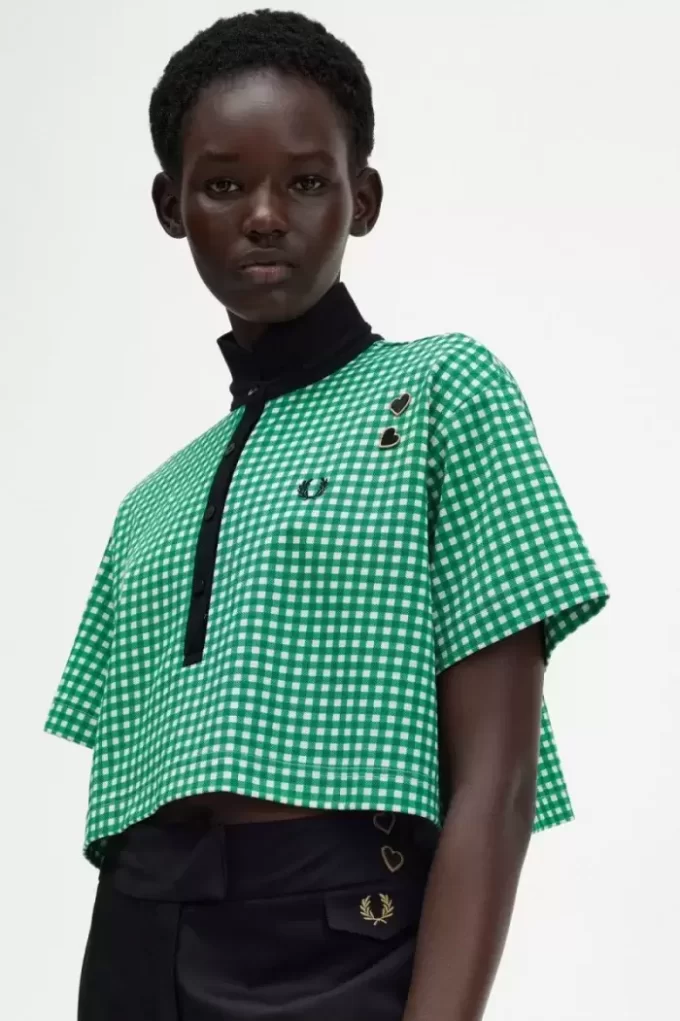 Tricou polo scurt cu imprimeu cartofi piqué pentru femei Tricou polo scurt cu imprimeu cartofi piqué pentru femei