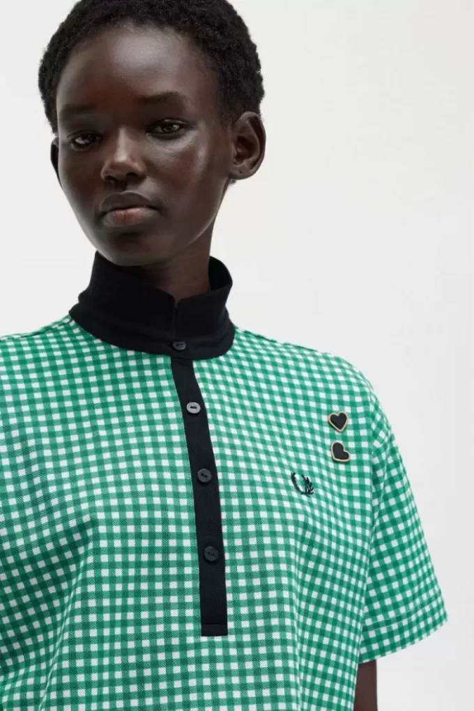 Tricou polo scurt cu imprimeu cartofi piqué pentru femei Tricou polo scurt cu imprimeu cartofi piqué pentru femei