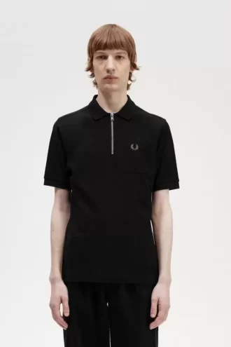 Tricou polo texturat cu fermoar pentru bărbați