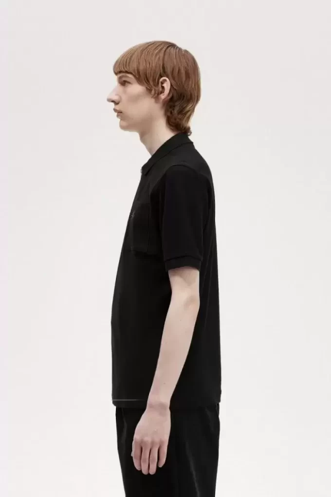 Tricou polo texturat cu fermoar pentru bărbați Tricou polo texturat cu fermoar pentru bărbați