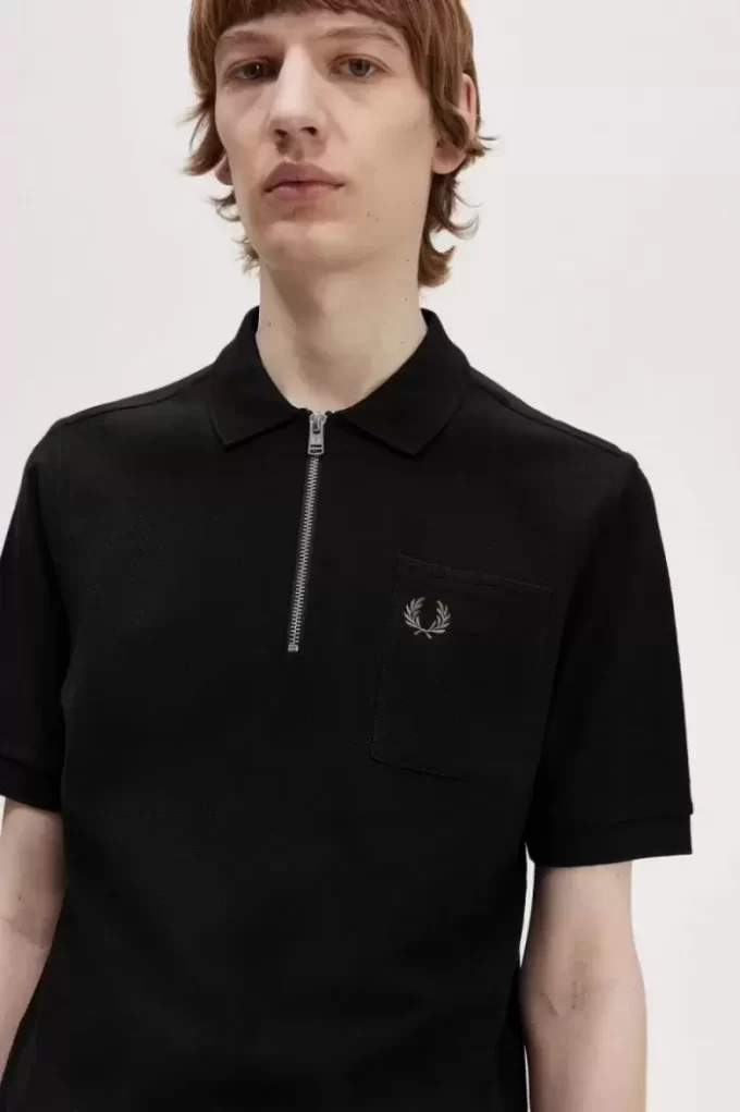 Tricou polo texturat cu fermoar pentru bărbați Tricou polo texturat cu fermoar pentru bărbați