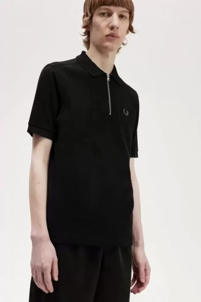 Tricou polo texturat cu fermoar pentru bărbați Tricou polo texturat cu fermoar pentru bărbați