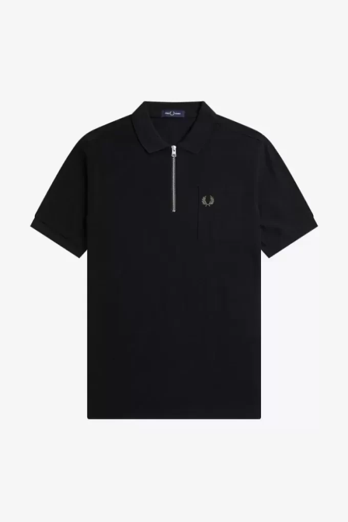 Tricou polo texturat cu fermoar pentru bărbați Tricou polo texturat cu fermoar pentru bărbați