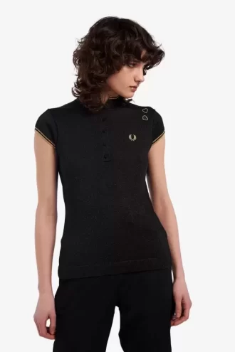 Tricou polo tricotat metalic pentru femei
