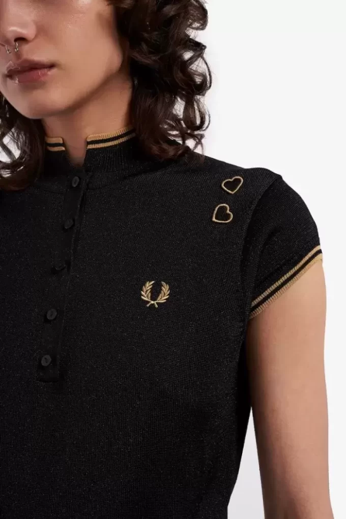 Tricou polo tricotat metalic pentru femei Tricou polo tricotat metalic pentru femei