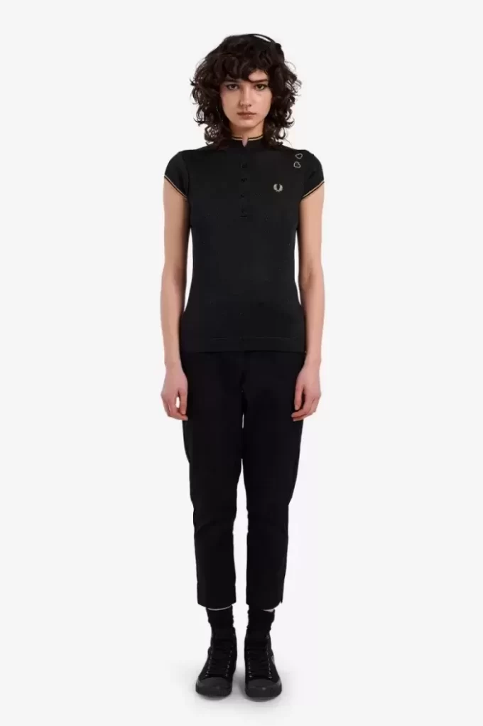 Tricou polo tricotat metalic pentru femei Tricou polo tricotat metalic pentru femei