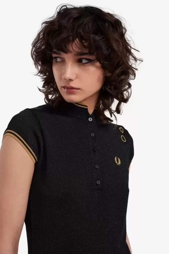 Tricou polo tricotat metalic pentru femei Tricou polo tricotat metalic pentru femei