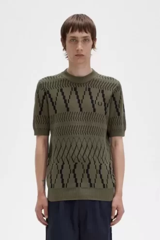 Tricou tricotat pentru bărbați cu panouri Argyle