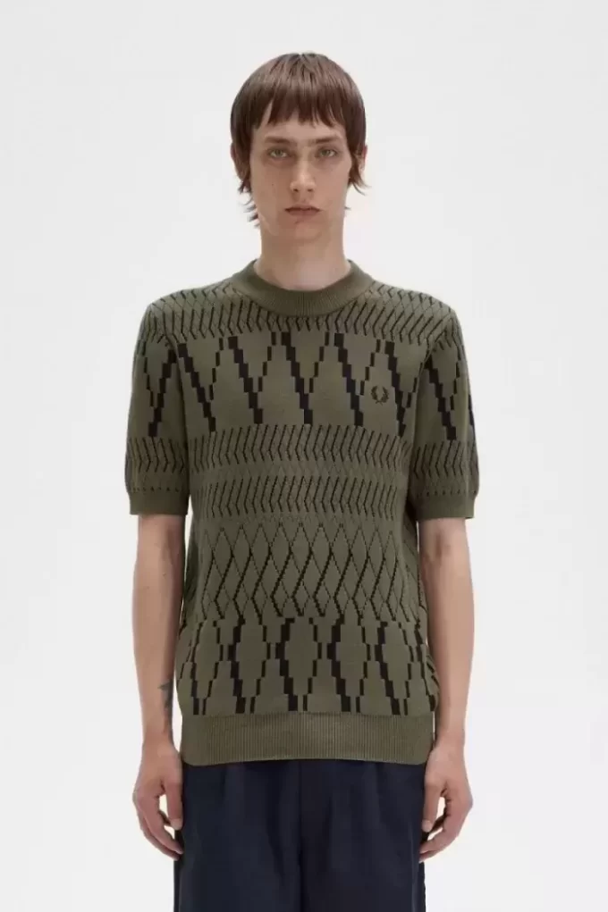 Tricou tricotat pentru bărbați cu panouri Argyle Tricou tricotat pentru bărbați cu panouri Argyle
