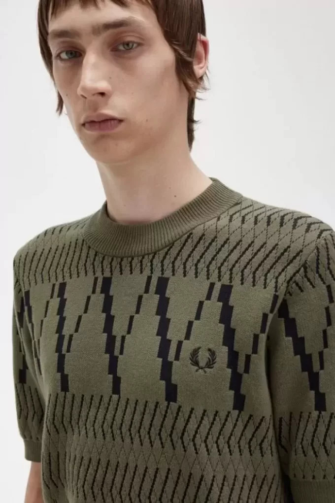 Tricou tricotat pentru bărbați cu panouri Argyle Tricou tricotat pentru bărbați cu panouri Argyle