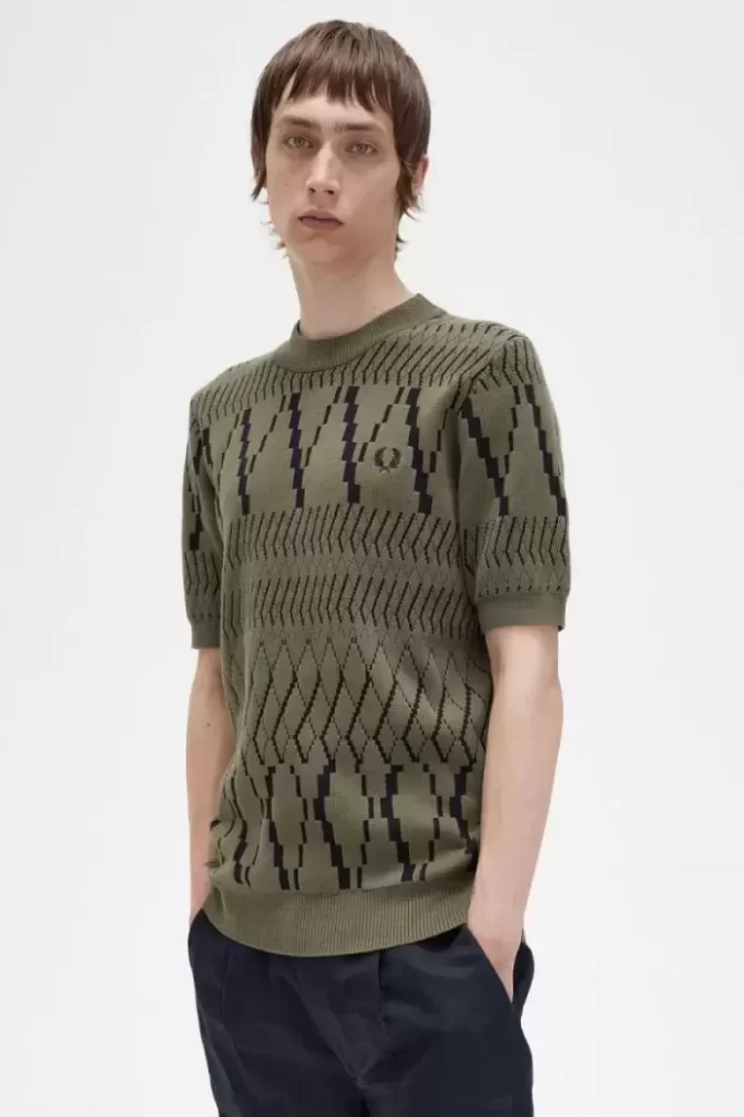 Tricou tricotat pentru bărbați cu panouri Argyle Tricou tricotat pentru bărbați cu panouri Argyle