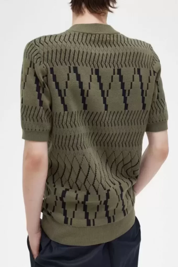 Tricou tricotat pentru bărbați cu panouri Argyle Tricou tricotat pentru bărbați cu panouri Argyle