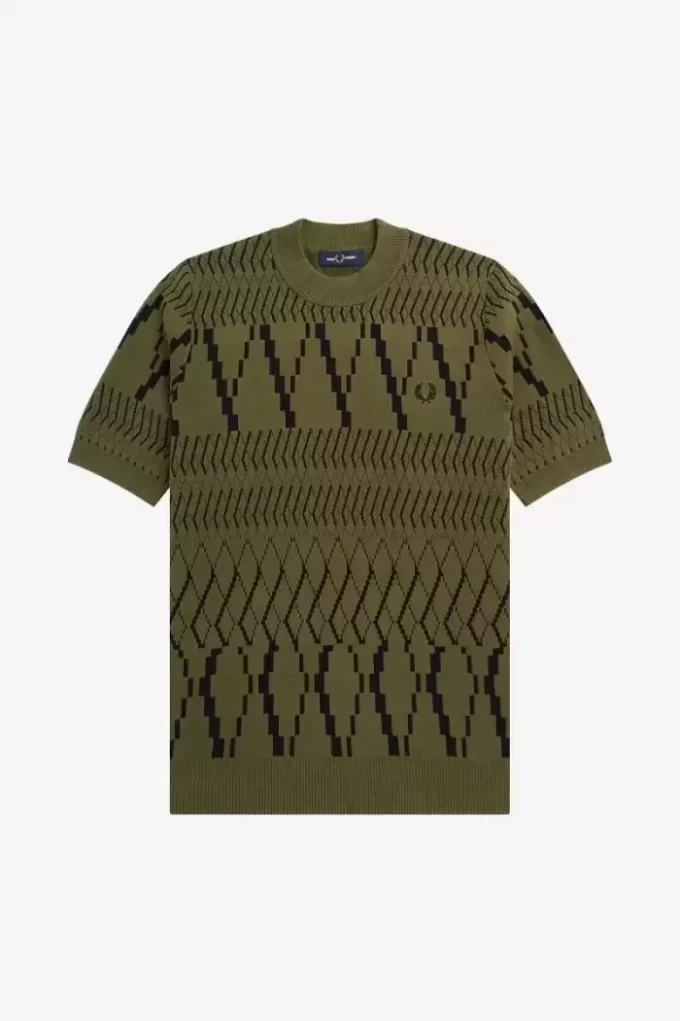 Tricou tricotat pentru bărbați cu panouri Argyle Tricou tricotat pentru bărbați cu panouri Argyle